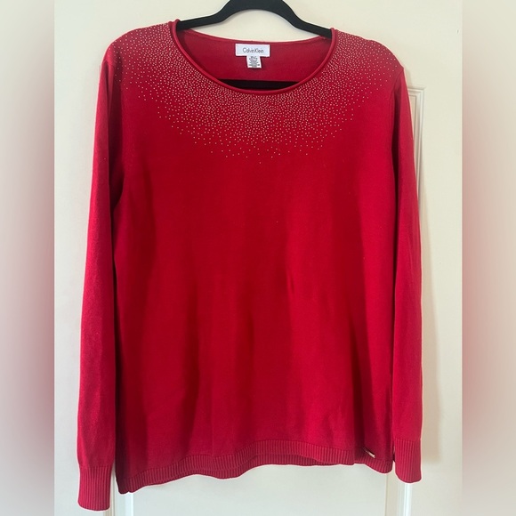 Calvin Klein Red Knit Lightweight Sweater with Sparkle Accents Women’s XL - Picture 1 of 16